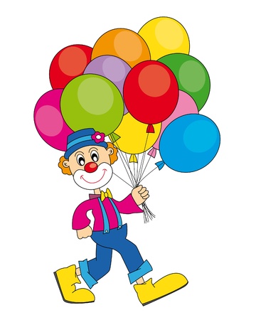 funny clown with lots of balloons. Vector art-illustration on a white background. のイラスト素材
