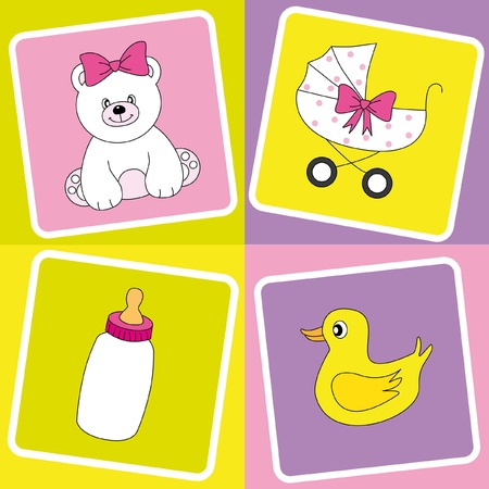 Baby girl arrival announcement card.のイラスト素材