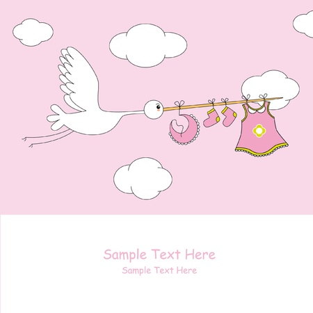 Baby girl arrival announcement card.のイラスト素材