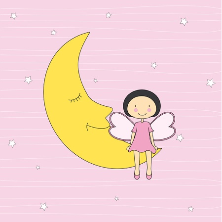 Baby card. Girl sitting on a moon のイラスト素材