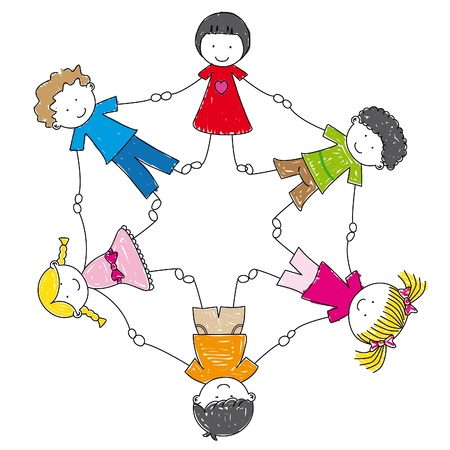 illustration children holding hands in a circleのイラスト素材