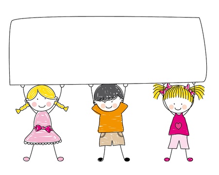 A Small Group of Kids Holding a Giant Blank Board - Vector のイラスト素材