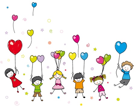 birthday card. children playing with balloonsのイラスト素材