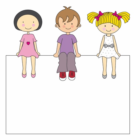 Small group of children sitting on a sign. vectorのイラスト素材