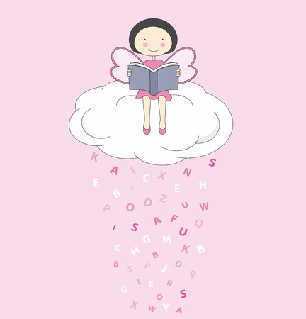Fairy on a cloud readingのイラスト素材