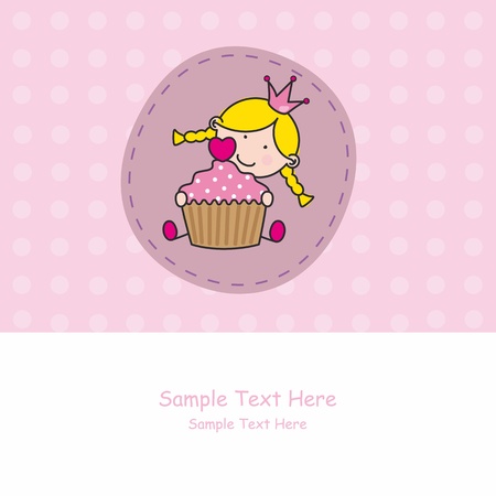 Greeting card. girl with a cakeのイラスト素材