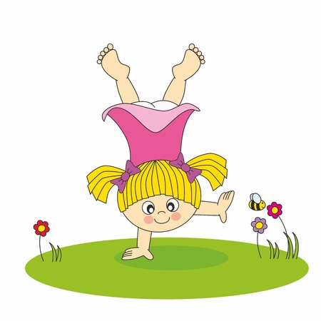 girl playing in the gardenのイラスト素材