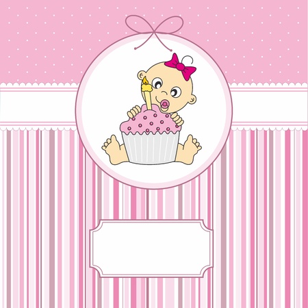 baby boy with a birthday cake. greeting card のイラスト素材