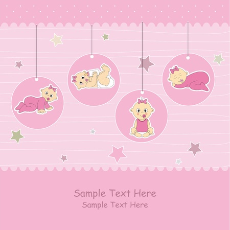 Baby girl arrival announcement card. のイラスト素材