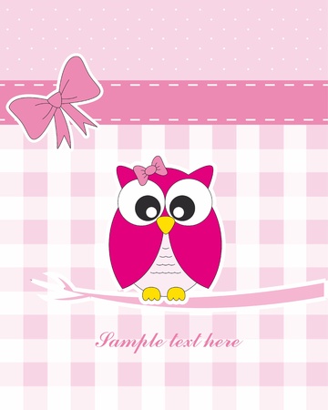 Baby girl arrival announcement card. owlのイラスト素材