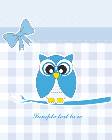 Baby boy arrival announcement card. owlのイラスト素材