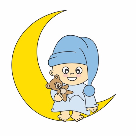 Baby boy arrival announcement card. baby boy on the moon のイラスト素材