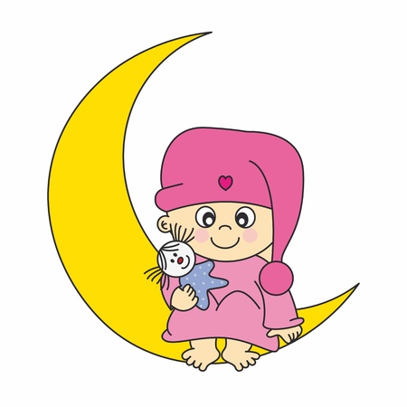 Baby girl arrival announcement card. baby girl on the moon のイラスト素材