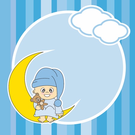 Setting baby boy sitting on the moon. Frame のイラスト素材