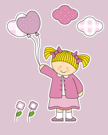 Stickers girl room  Girl with heart-shaped balloonsのイラスト素材