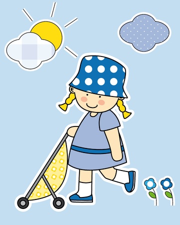 Girl walking her wrist. Stickers girl roomのイラスト素材
