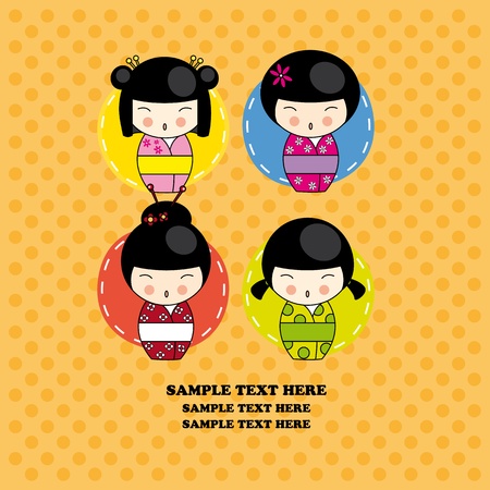 Kokeshi dolls card のイラスト素材