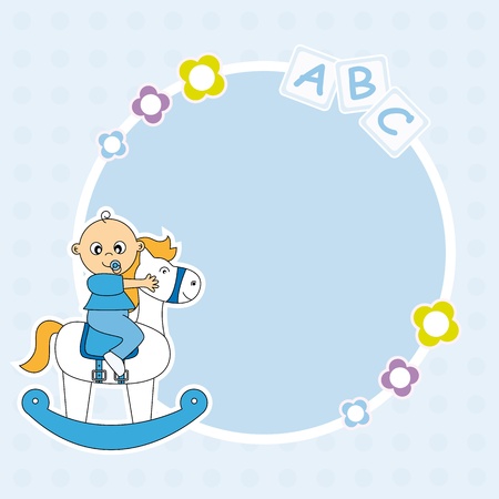 Boy riding a wooden horse  Frame for photo or text のイラスト素材