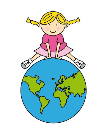 child room sticker  Girl with a globe のイラスト素材