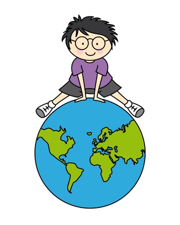 child room sticker  Boy with a globe のイラスト素材