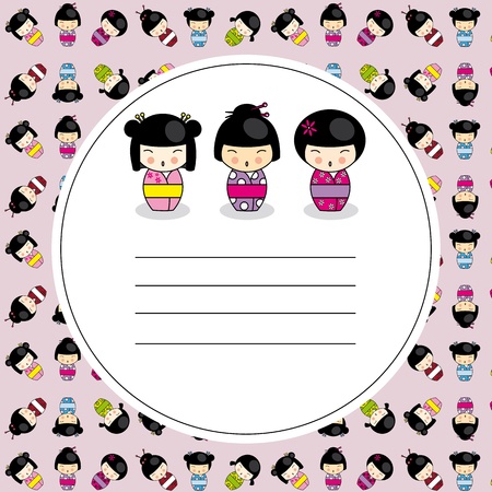 Kokeshi dolls card のイラスト素材