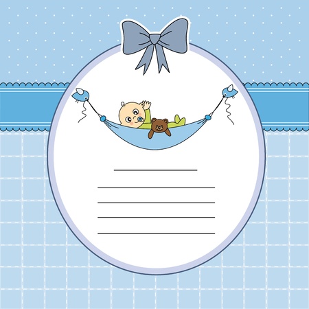 Baby boy arrival announcement card  Baby sleeping with teddy bear のイラスト素材