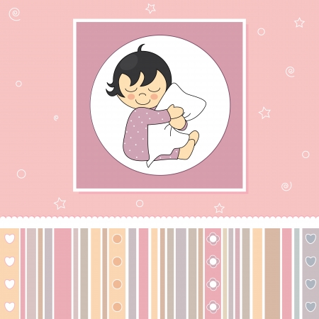 Postal tender baby  Girl hugging her pillowのイラスト素材