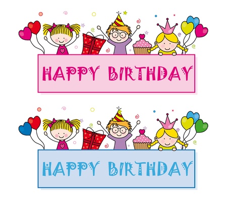Cute cartoon kids frame. Celebrating birthday partyのイラスト素材