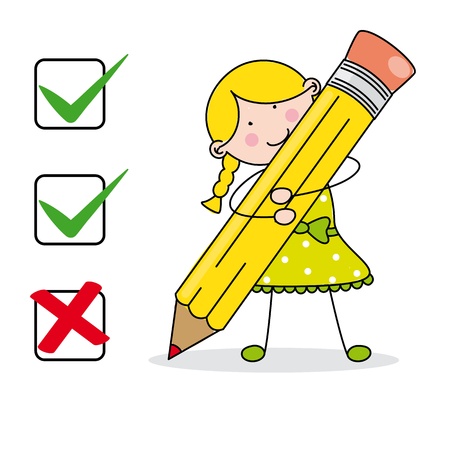 Girl filling a questionnaireのイラスト素材