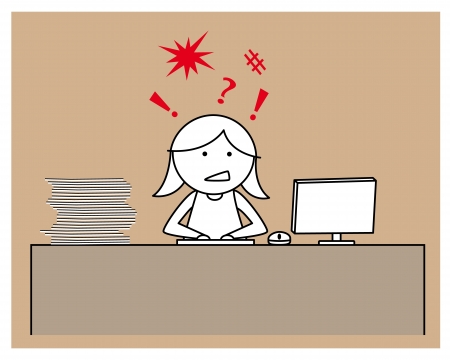 woman sitting at the table and working on a laptop computer.のイラスト素材