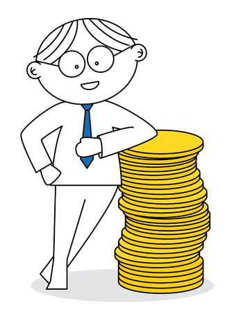 Lucky man with a stack of coinsのイラスト素材