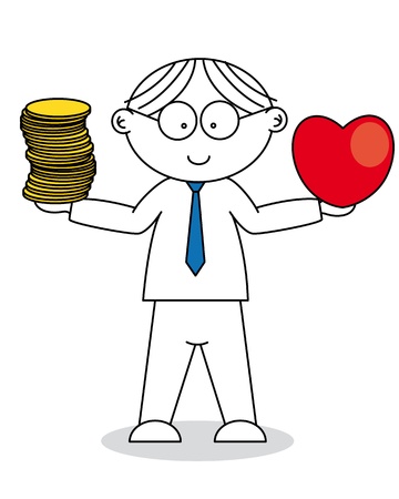 Man with a heart in hand and money in the otherのイラスト素材