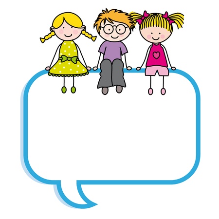 Children sitting in a speech bubbleのイラスト素材