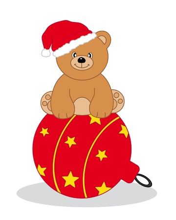 Bear sitting atop a Christmas ballのイラスト素材