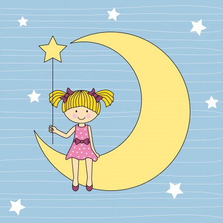 girl sitting on the moonのイラスト素材