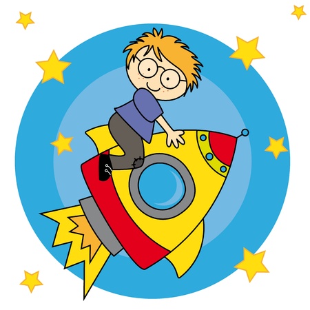 Child flying a spaceshipのイラスト素材