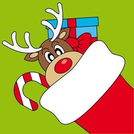Christmas card with reindeer and giftsのイラスト素材