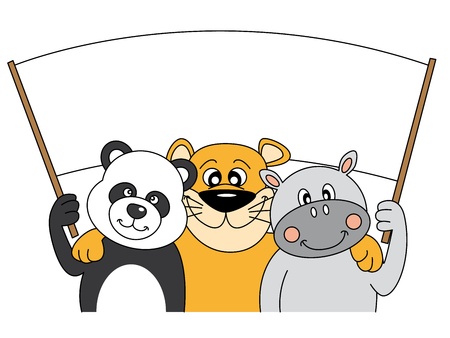 Animals carrying a blank signのイラスト素材