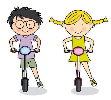 Boy and girl on Scooter in the Park のイラスト素材