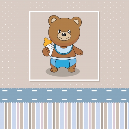 bear with baby bottle  Baby boy arrival announcement cardのイラスト素材