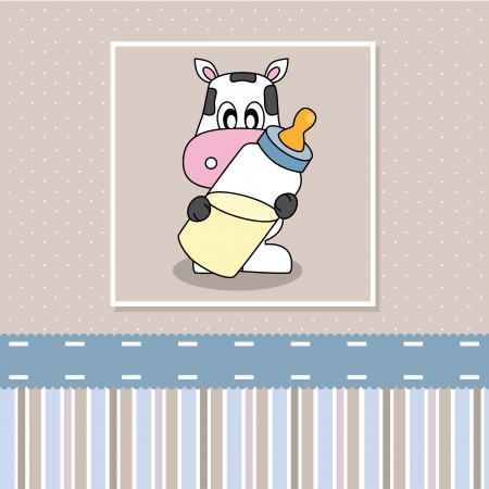 Cow with baby bottle. Birth Card baby boyのイラスト素材