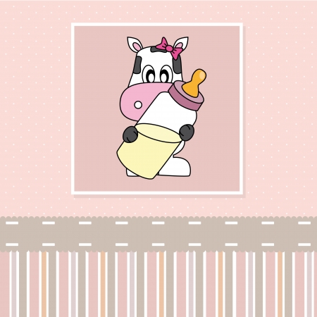 Cow with baby bottle. Birth Card baby girlのイラスト素材