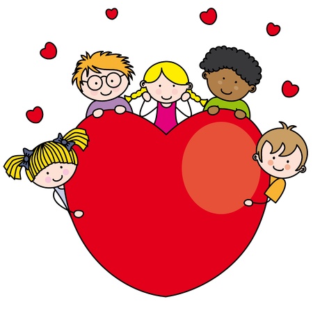 Group of children with a heartのイラスト素材
