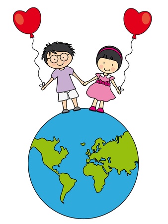 Children walking on the globeのイラスト素材