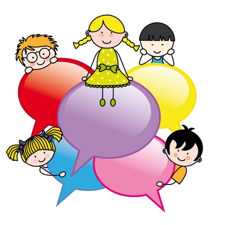 Children with dialogue bubblesのイラスト素材