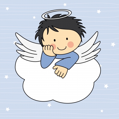 Angel wings on a cloud. Greeting card Angel wings on a cloud. Greeting card