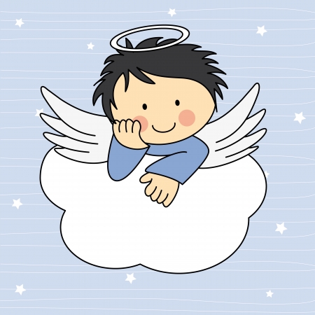 Angel wings on a cloud. Greeting card