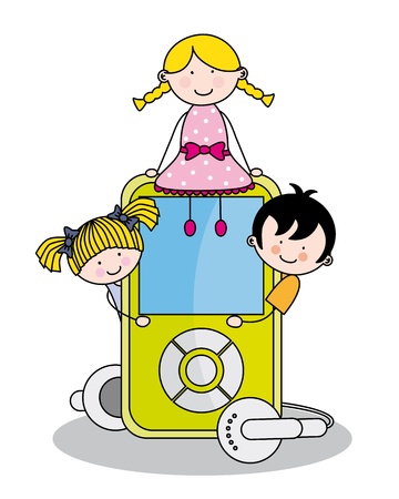 children with an mp3のイラスト素材