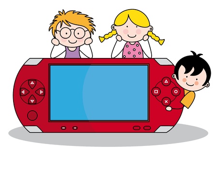 children with a consoleのイラスト素材