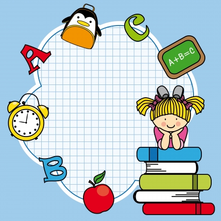 Education and school icon set. Space for text. Girl and booksのイラスト素材